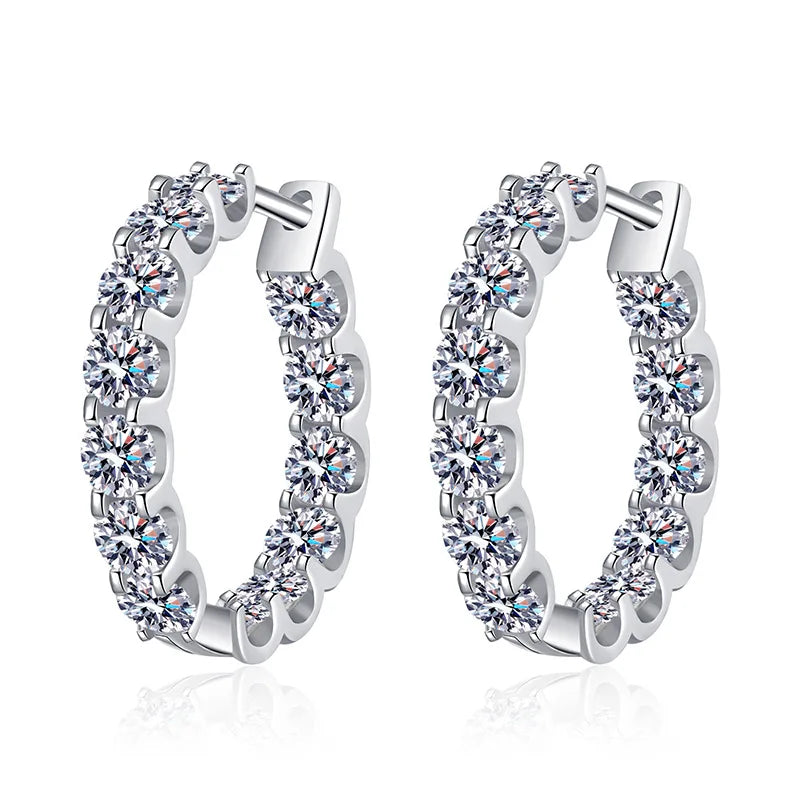 Elegant Radiance: 2.6CT Full Moissanite Hoop Earrings, 18k Plated Sterling Silver.