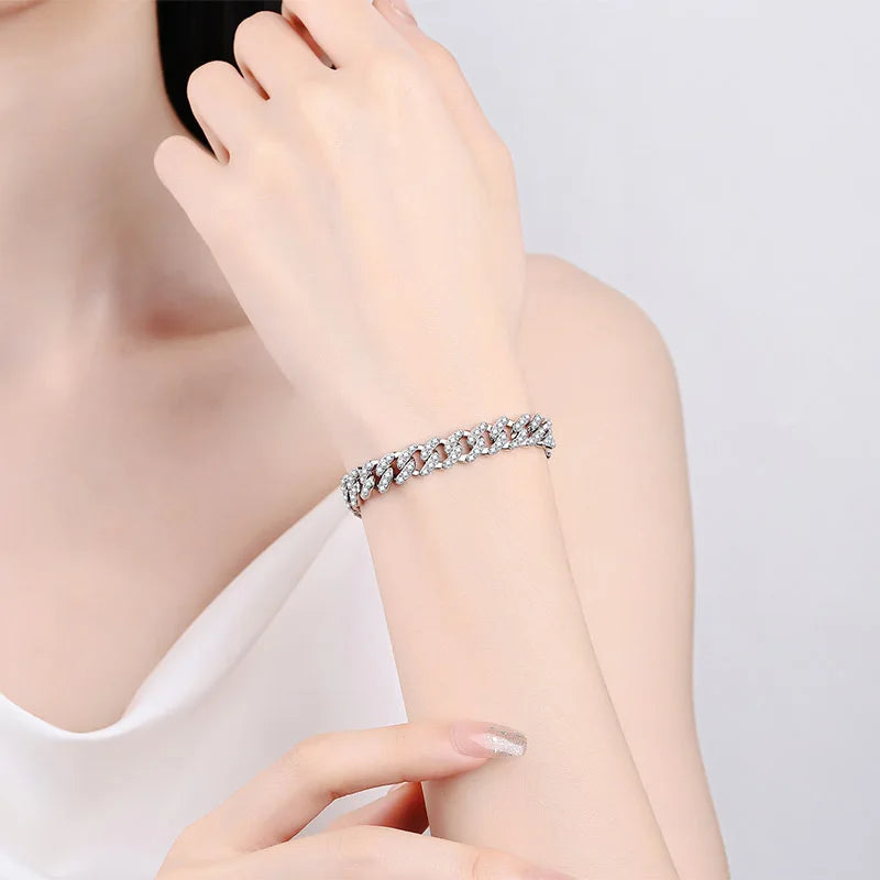 Shine Bright: 18k Plated Cuban Bracelet - Lab Diamond Accents, 925 Sterling Silver